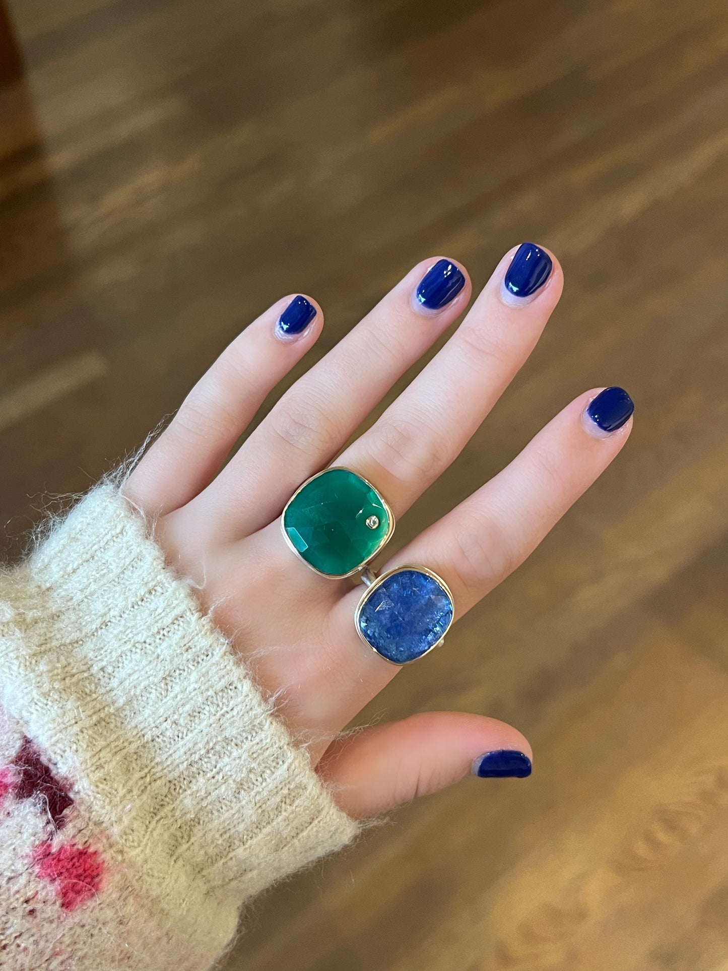 Green Onyx & Diamond Mixed Metal Ring