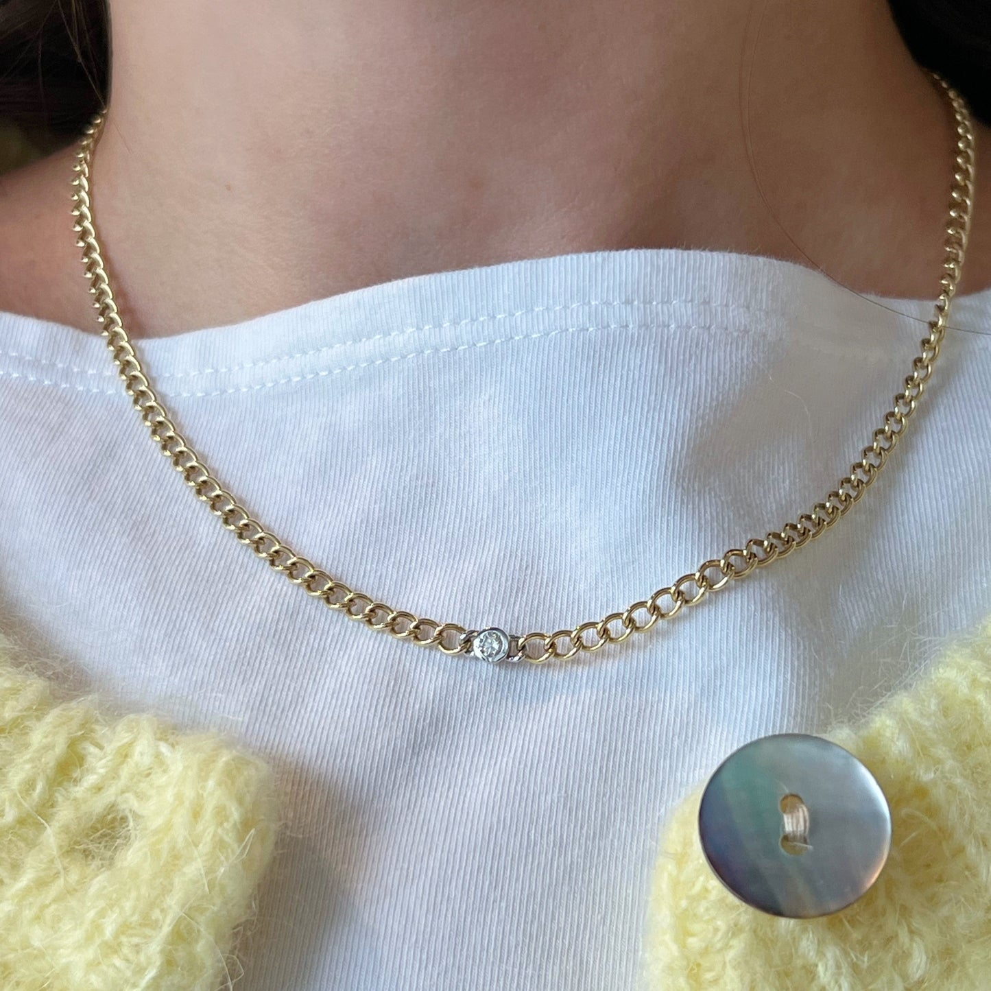 Curb Chain with Diamond Center Necklace