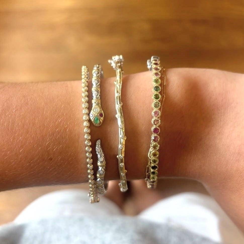 Hammered Tourmaline Bezel Bangle Bracelet