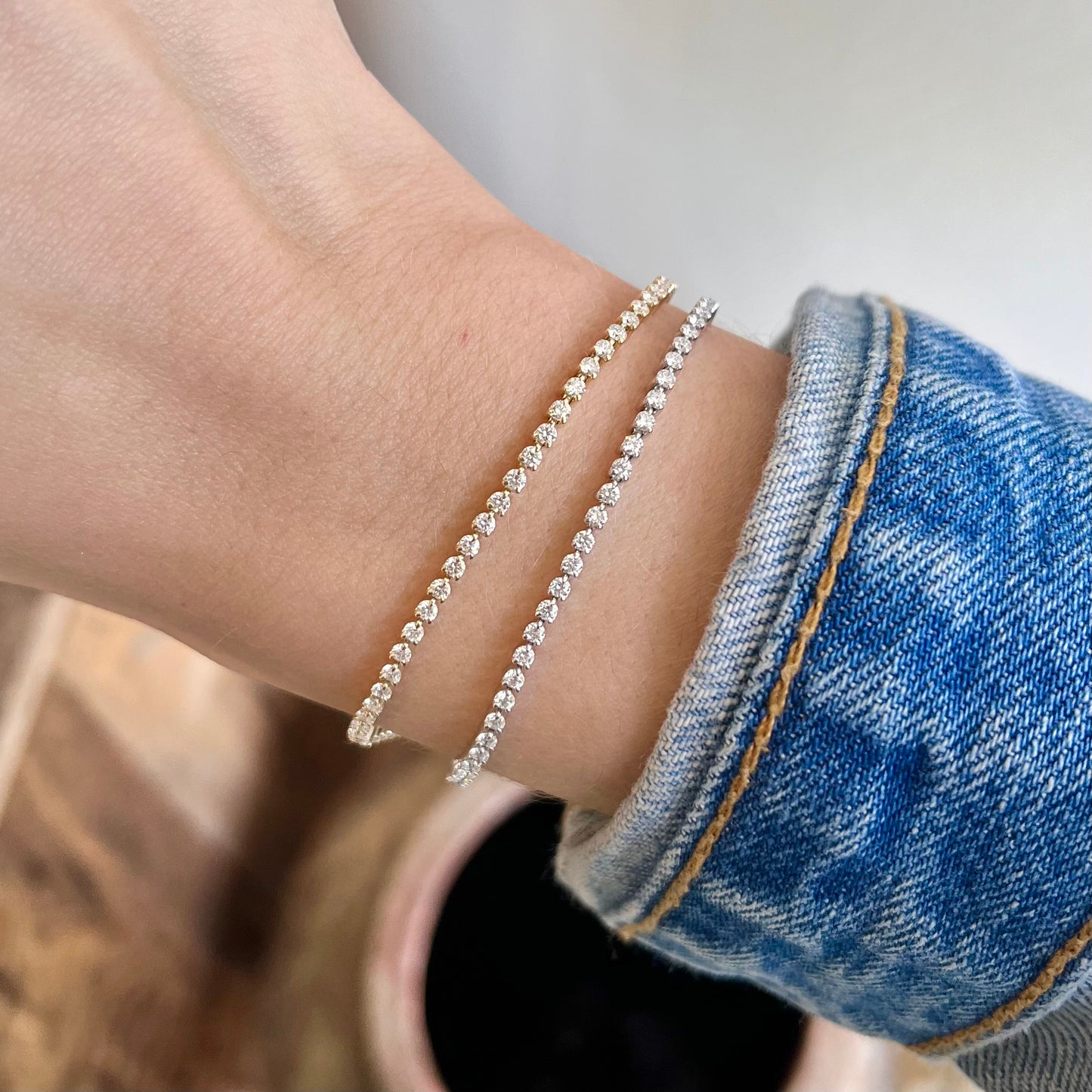 Three Prong White Gold Diamond Tennis Bracelet