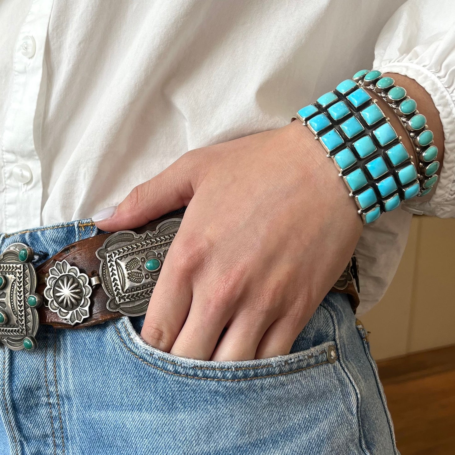 Wide Mutli Row Turquoise Cuff Bracelet