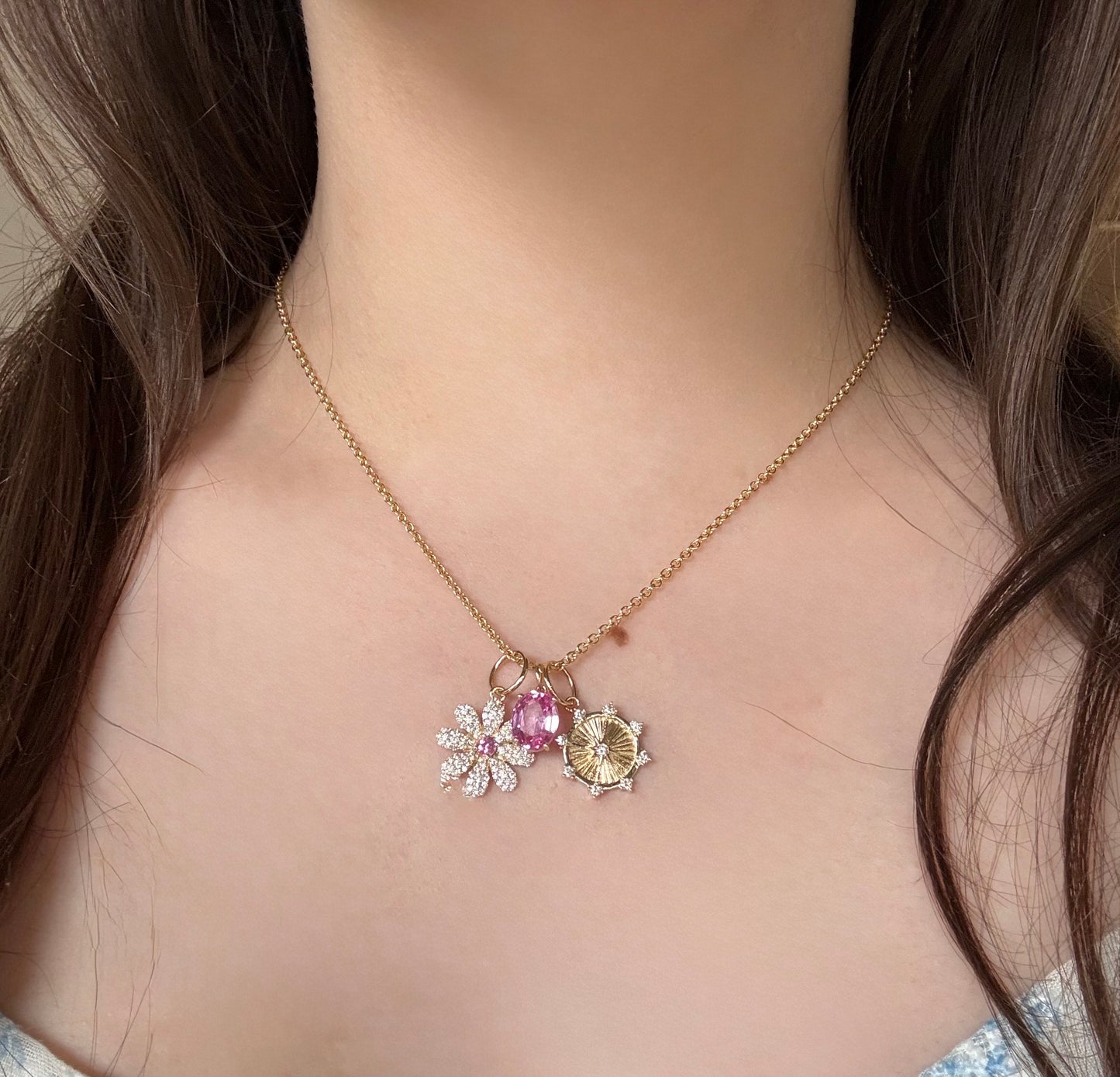 Fluted Disc and Diamond Pendant