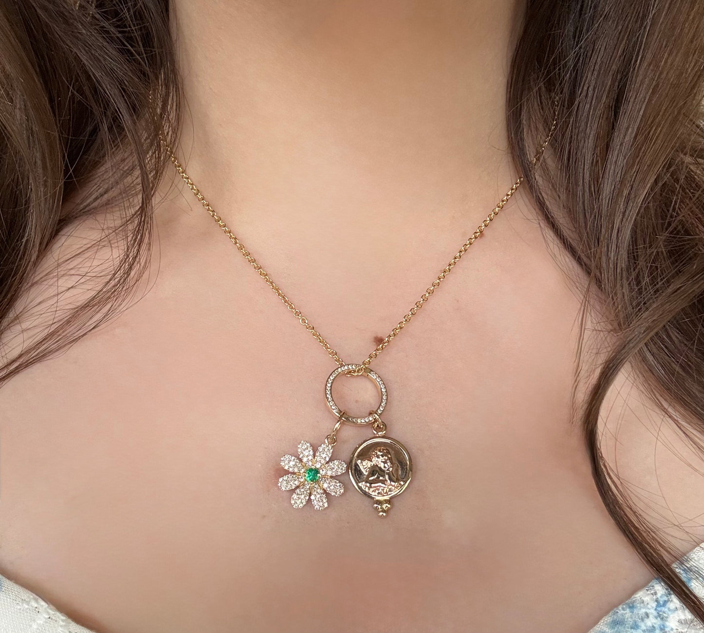 Diamond & Emerald Flower Charm