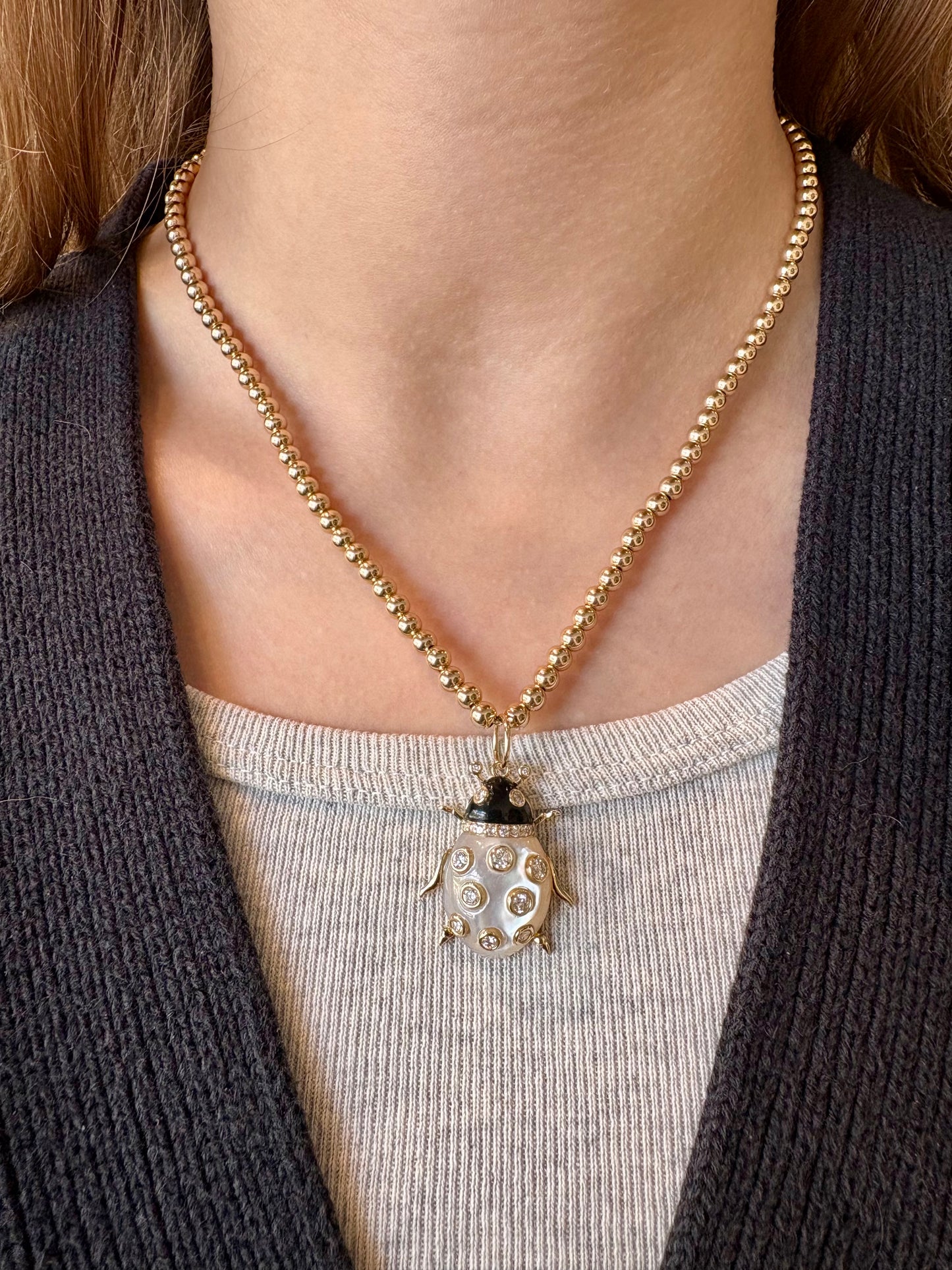 Mother of Pearl and Diamond Ladybug Pendant