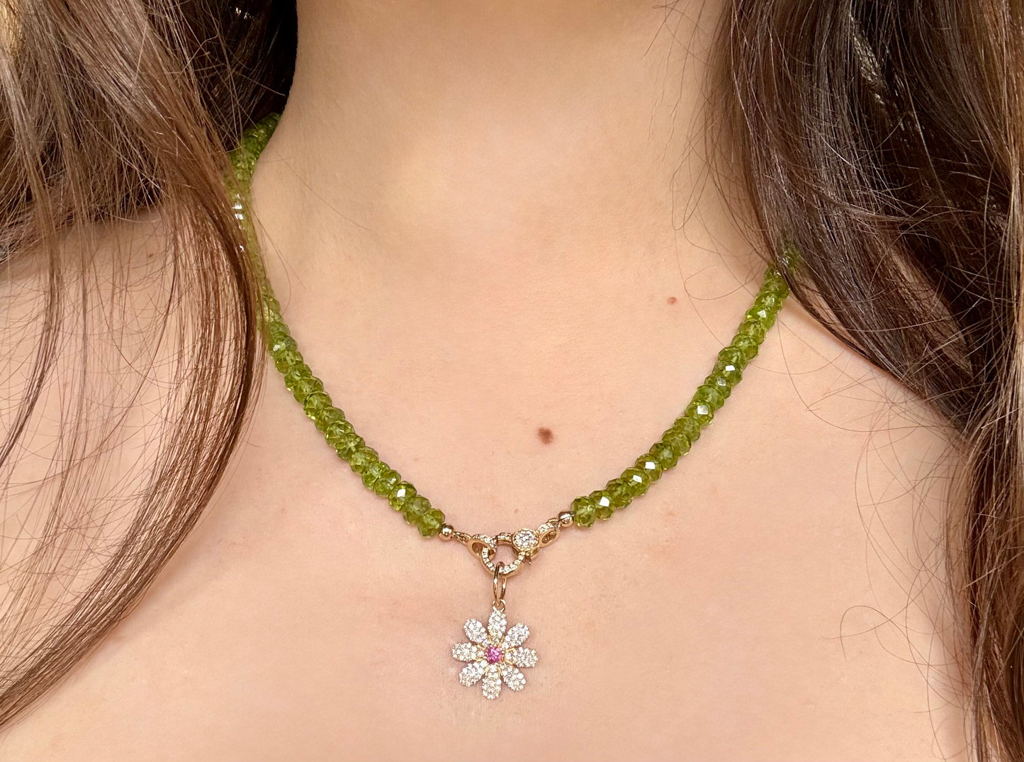 Peridot Necklace with Diamond Enhancer