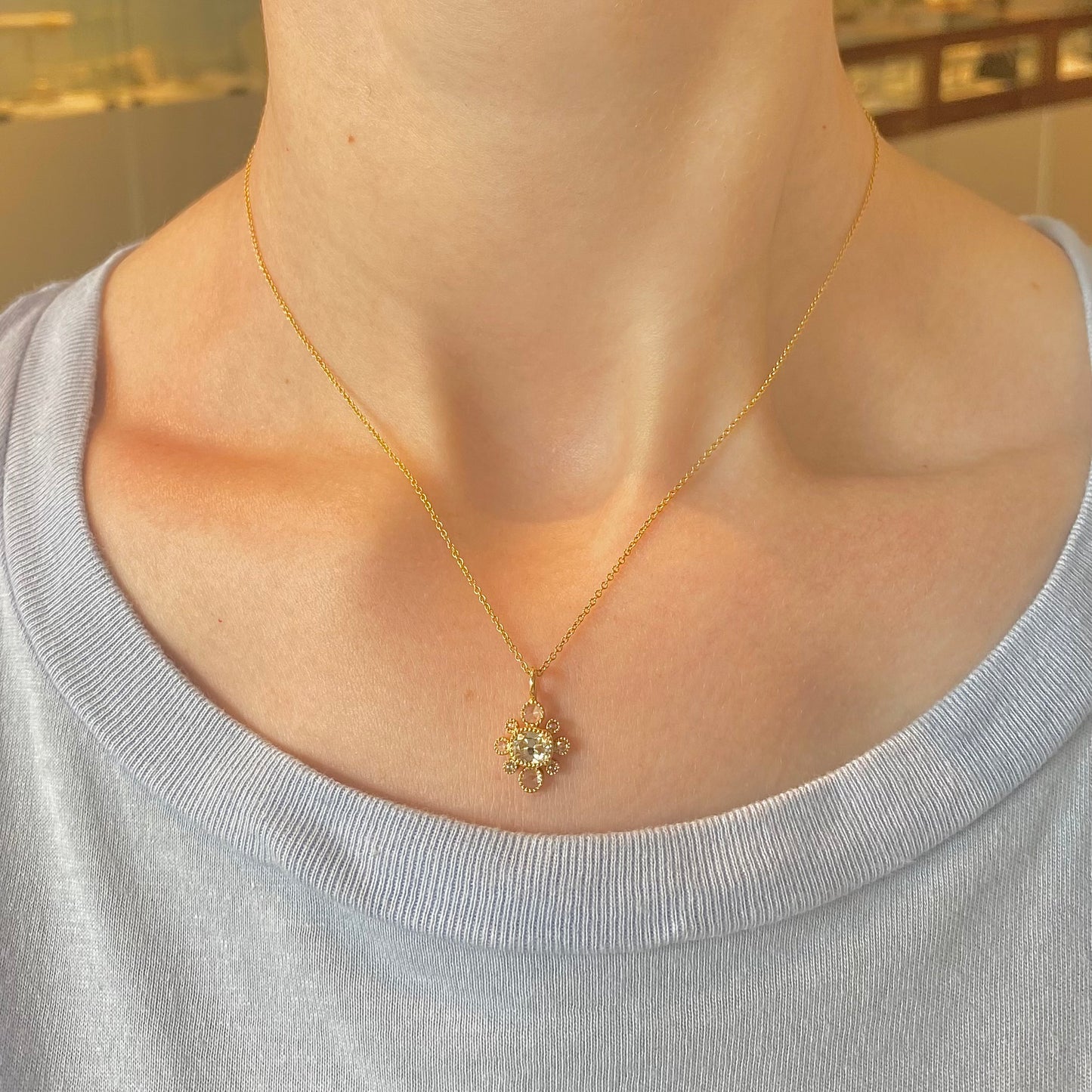 Old Mine Cut Diamond Necklace