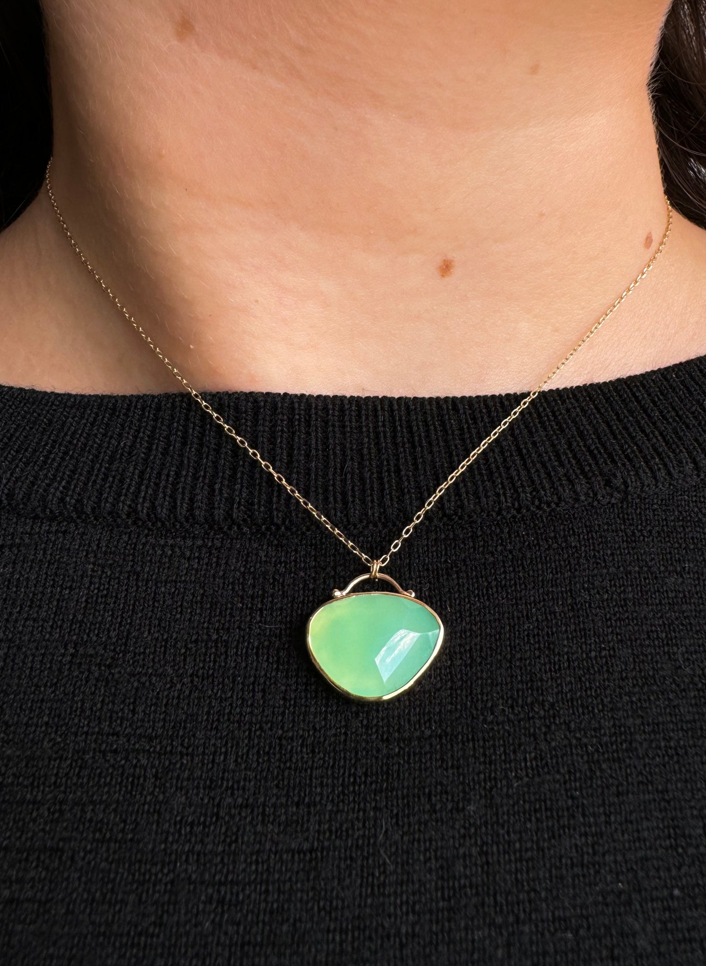 Bezel Set Chrysoprase Necklace