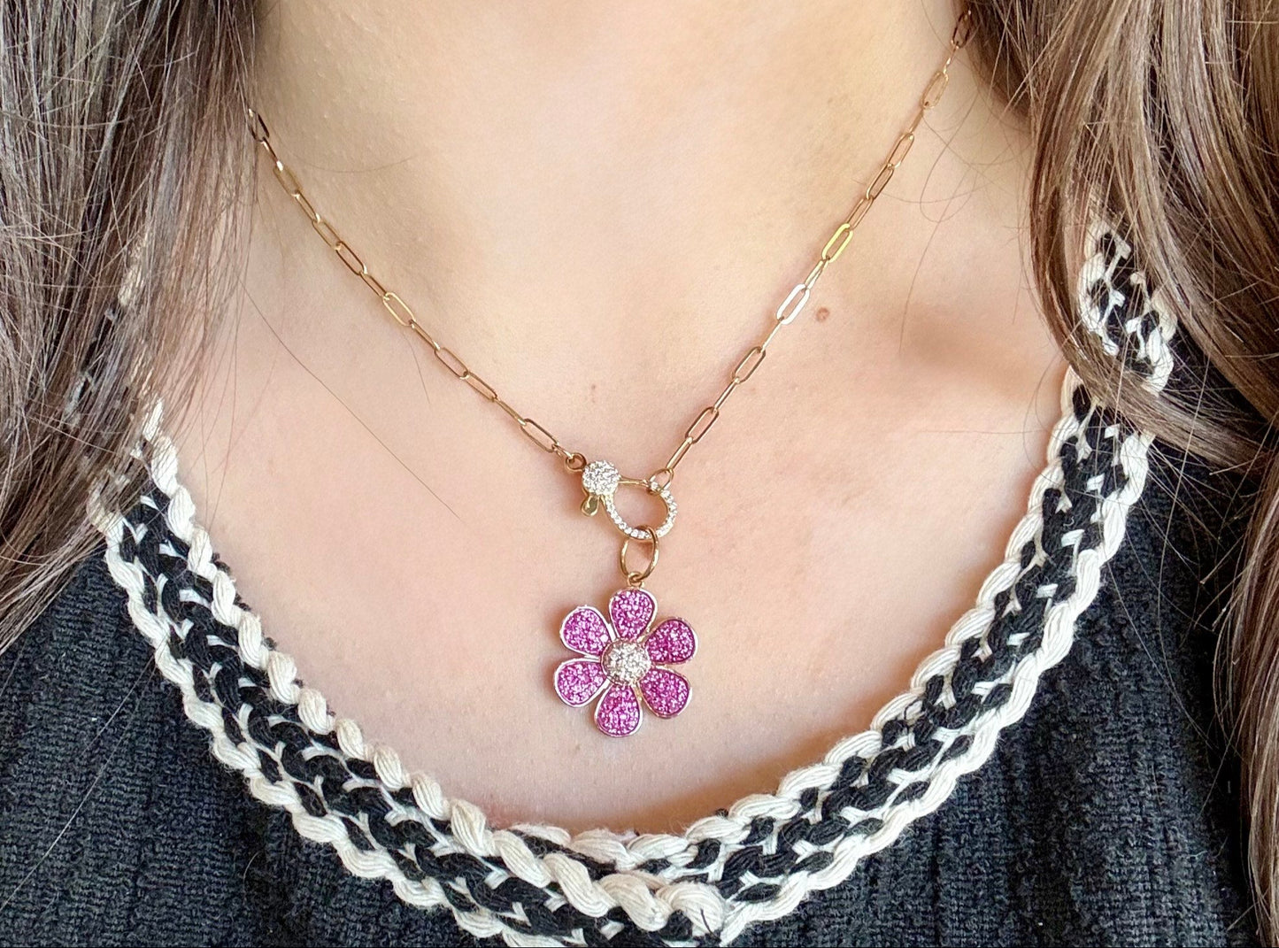 Pink Sapphire and Diamond Flower Pendant