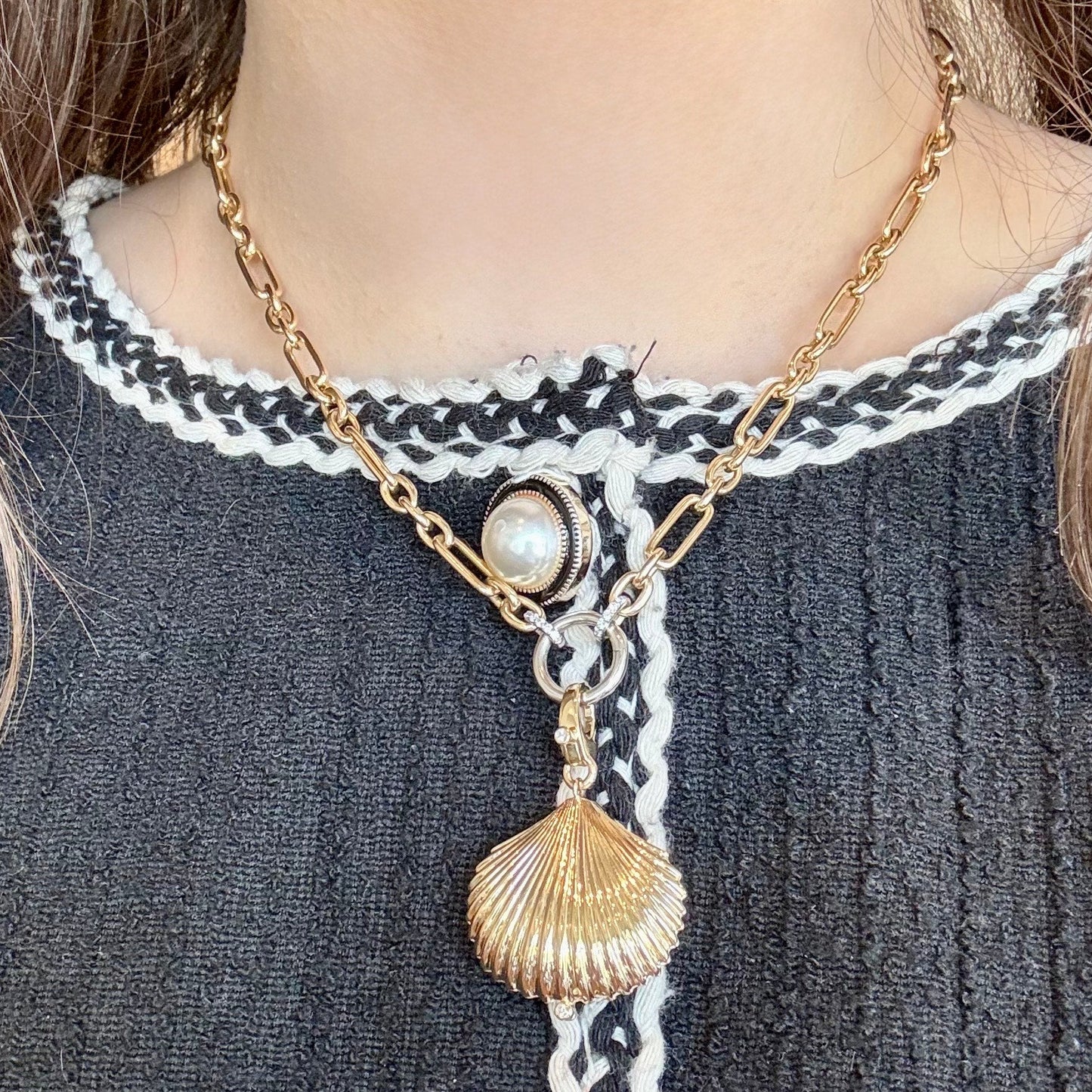 Shell Locket & Diamond Bezel Pendant