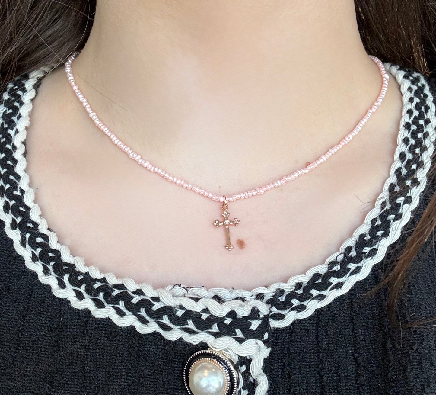 Rose Gold & Diamond Cross Pendant