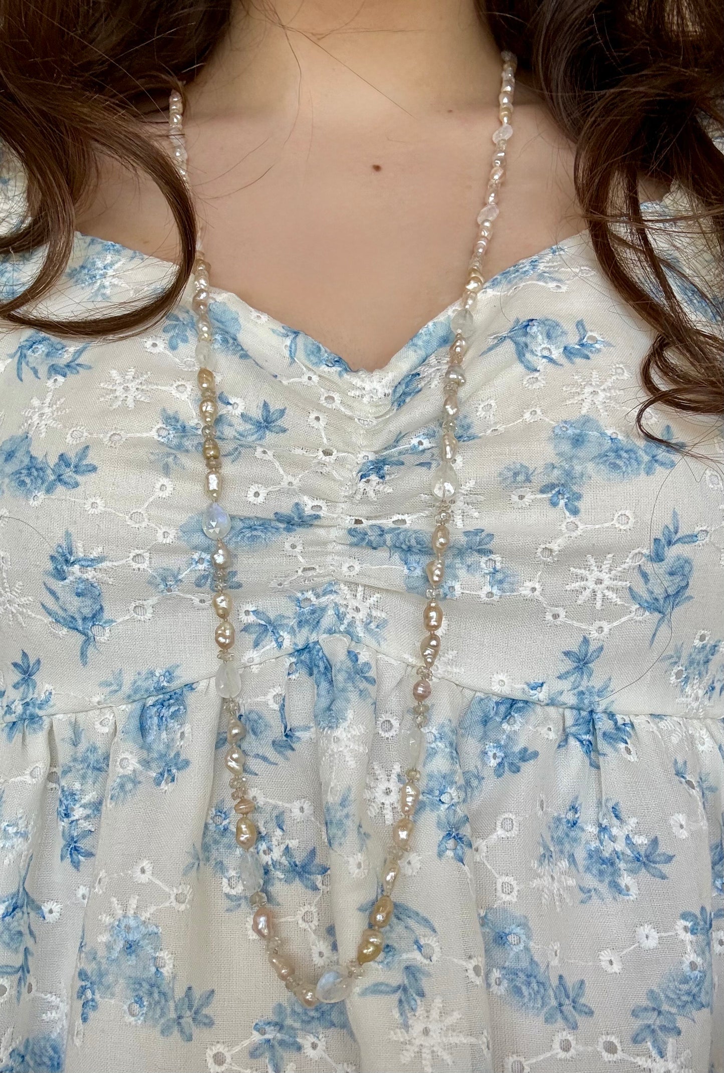 Pearl and Moonstone Bead Necklace