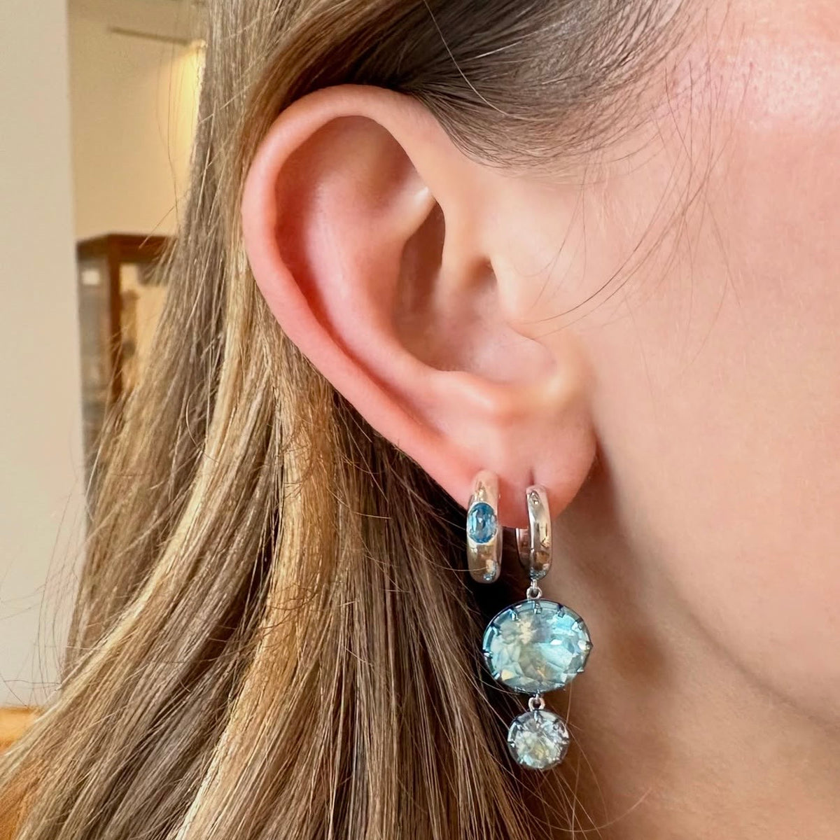 Blue Topaz Snap Hoop Huggies