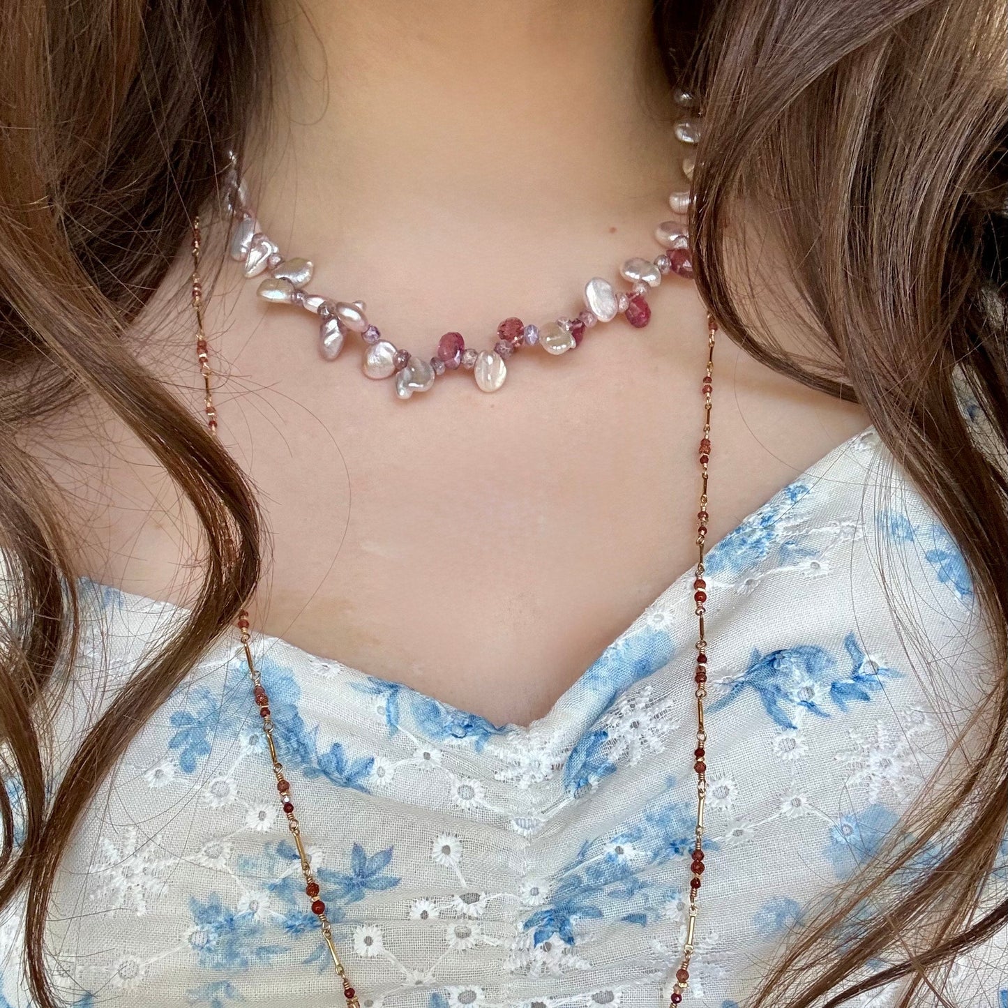 Pink Tourmaline & Pearl Necklace
