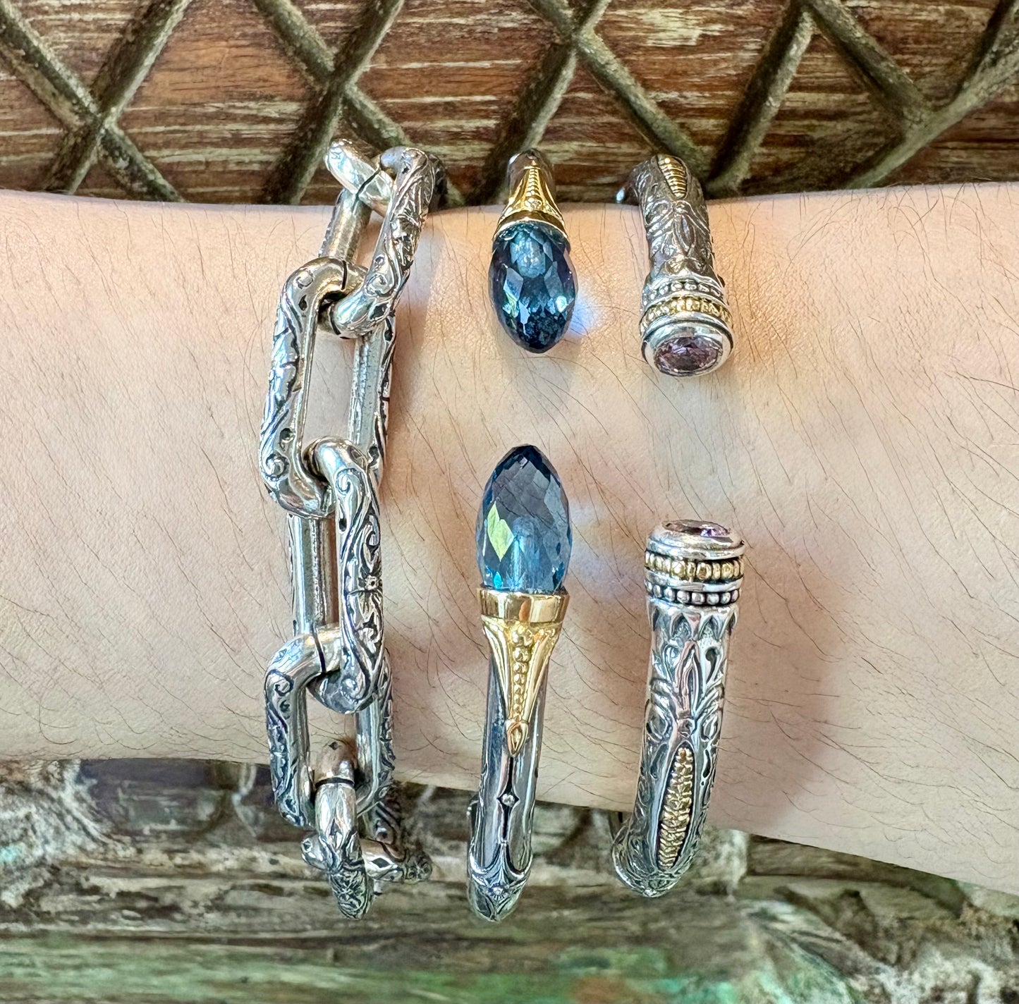 Sterling Silver Floral Link Bracelet