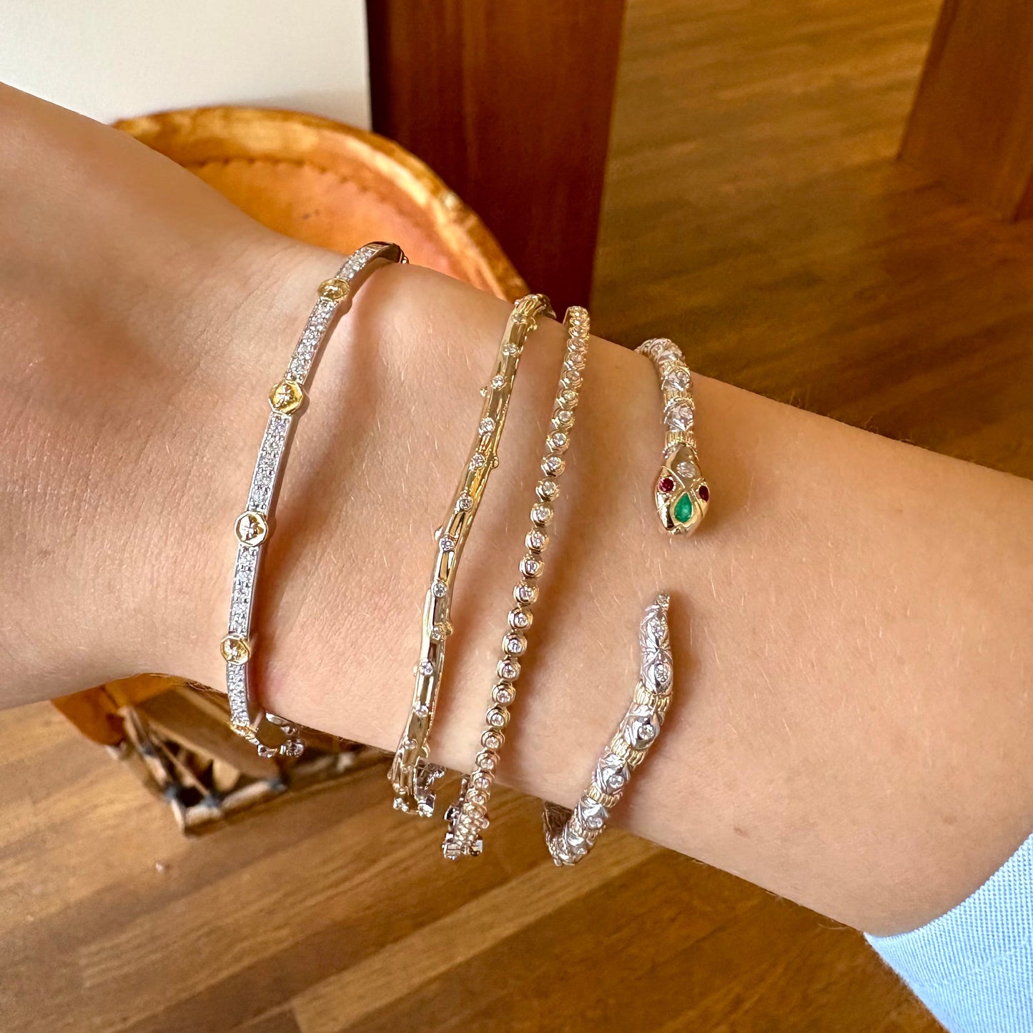 Two-Toned Open Snake Hinged Bracelet