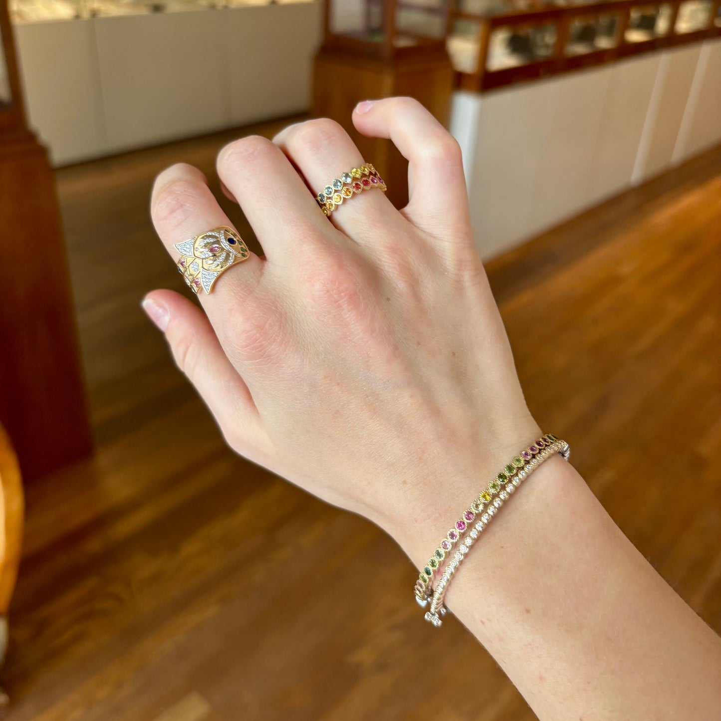Hammered Tourmaline Bezel Bangle Bracelet