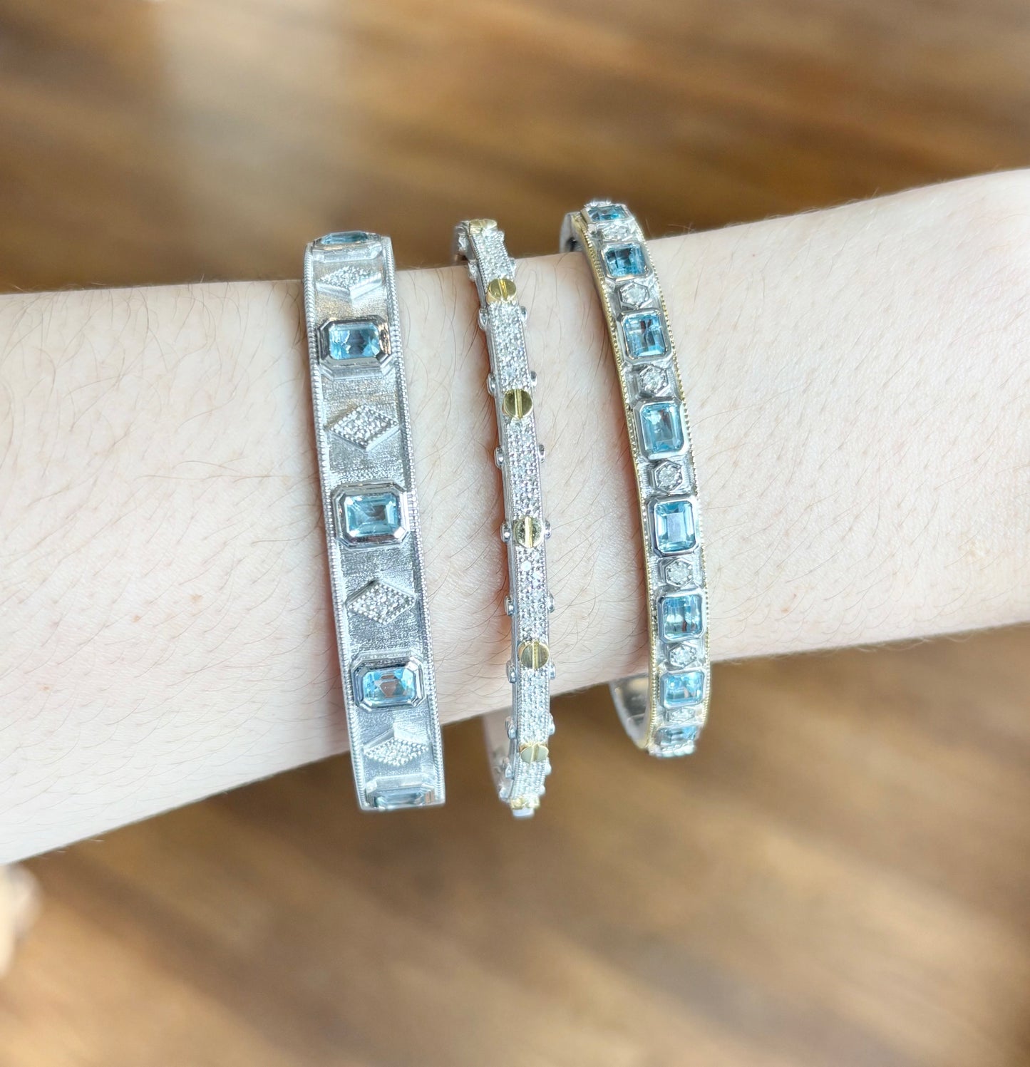 Mixed Metal Diamond Pave Nail Head Bangle