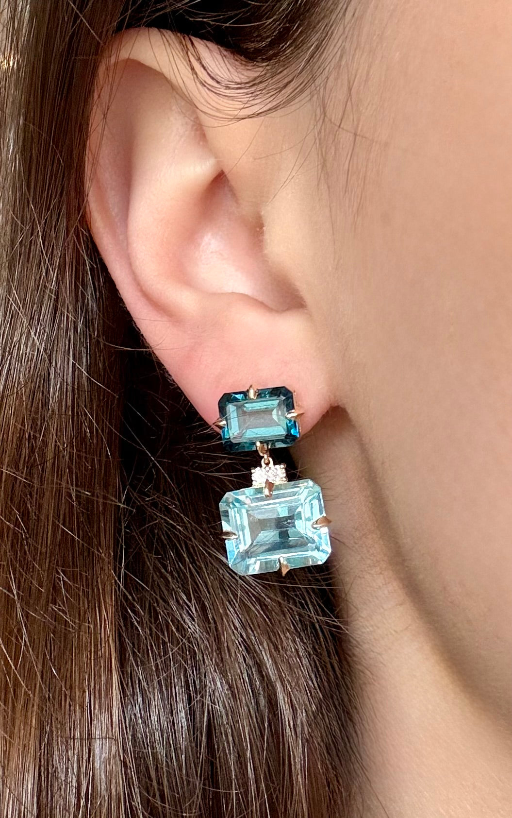 Diamond, Blue Topaz & London Blue Topaz Earrings