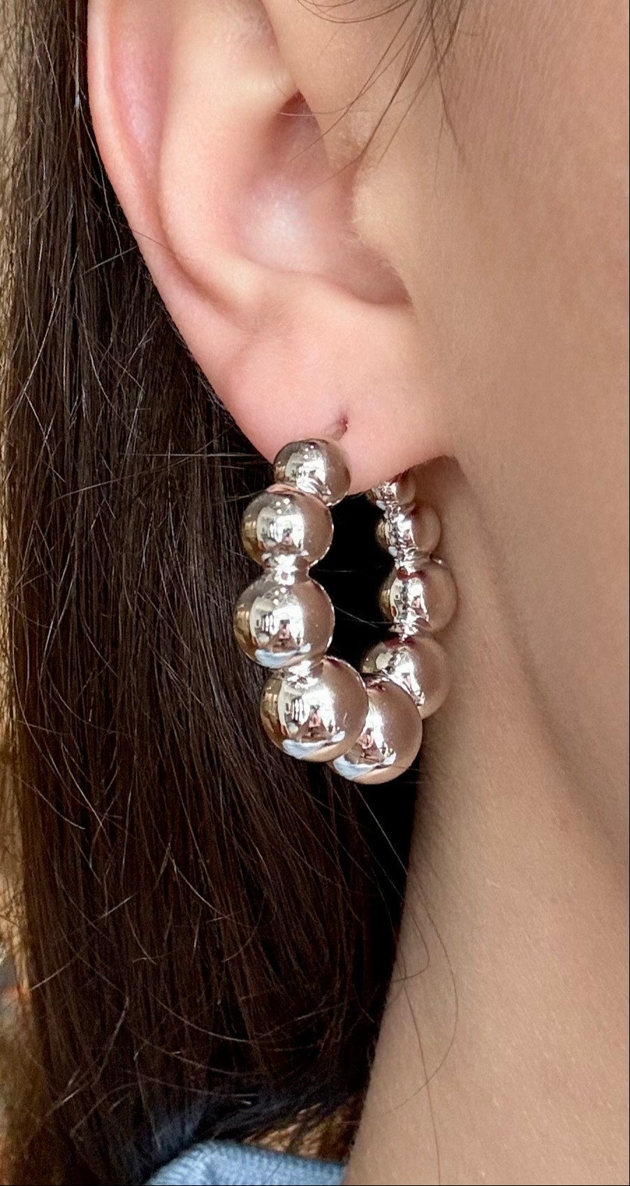 Sterling Silver Beaded Round Hoops