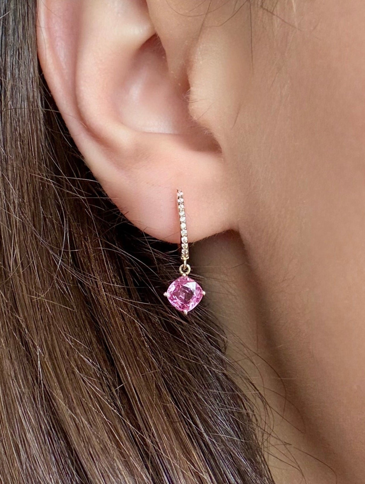 Diamond & Pink Sapphire Drop Earrings