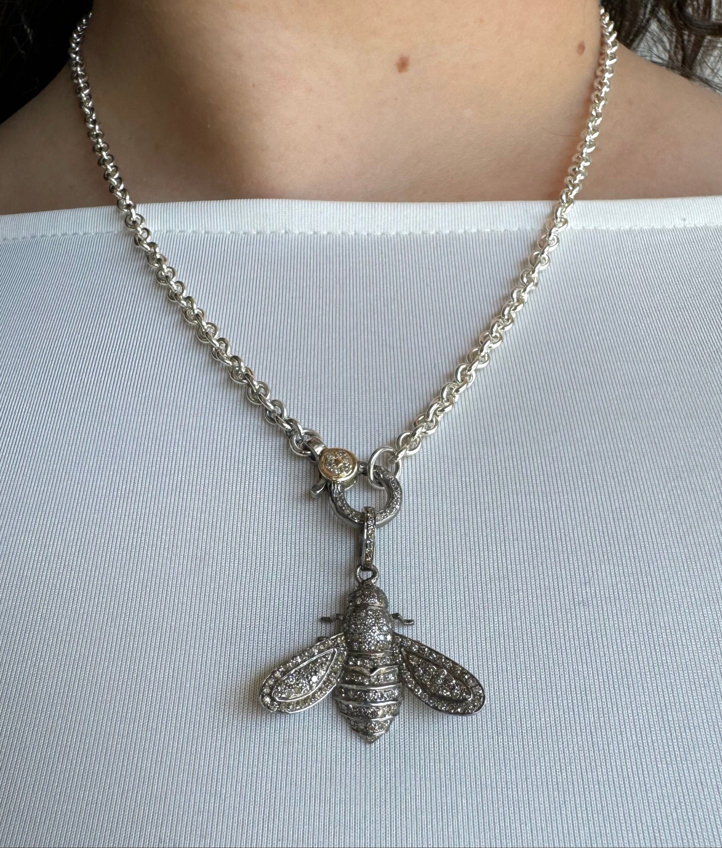 Oxidized Silver Diamond Bumblebee Charm