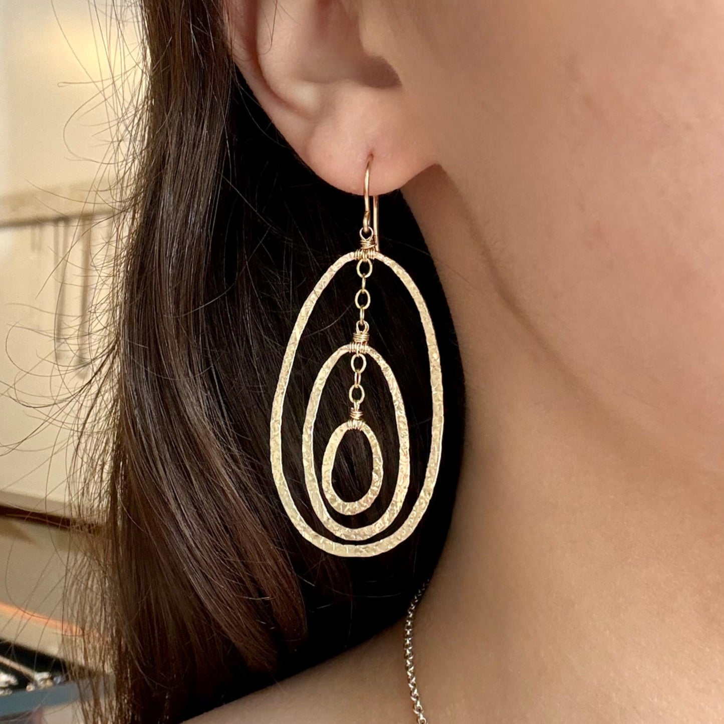 Hammered Oval Dangle Earrings