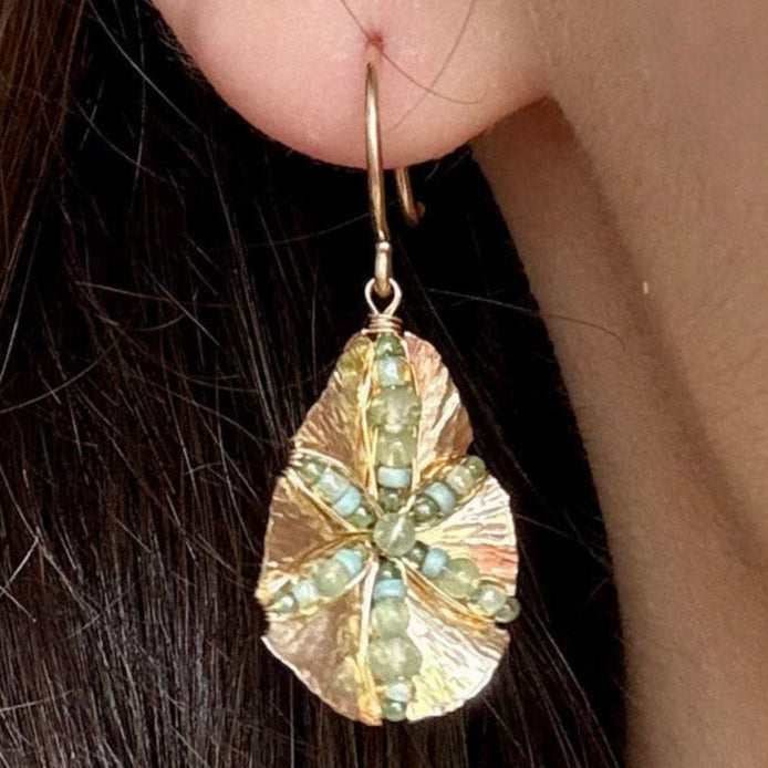 Green Quartz Textured Tear Drop Earrings