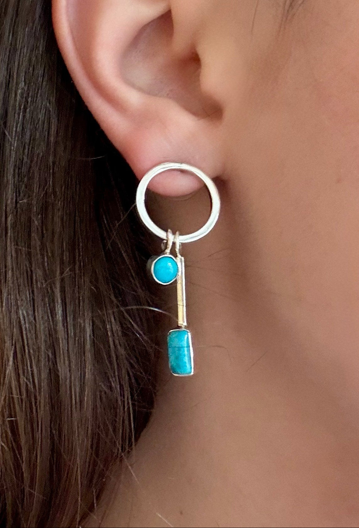 Turquoise Silver Circle Earrings
