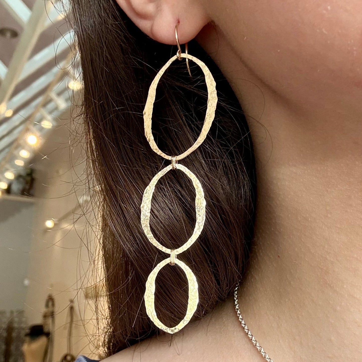 3 Hammered Oval Dangle Earrings