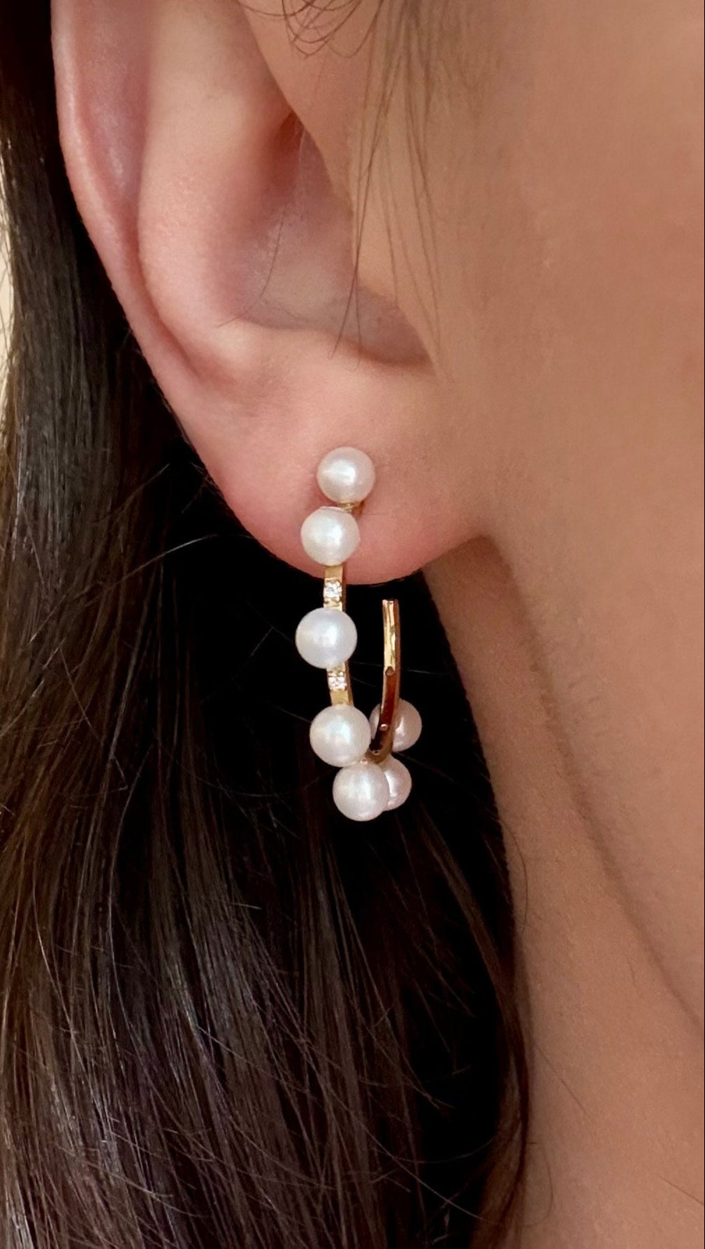 Diamond Pearl Crescent Earrings