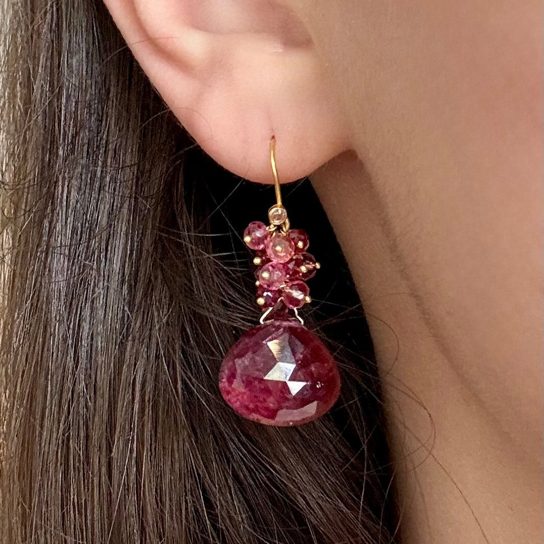 Rubellite Tourmaline with Pink Tourmaline, Red Spinel & Diamond Earrings