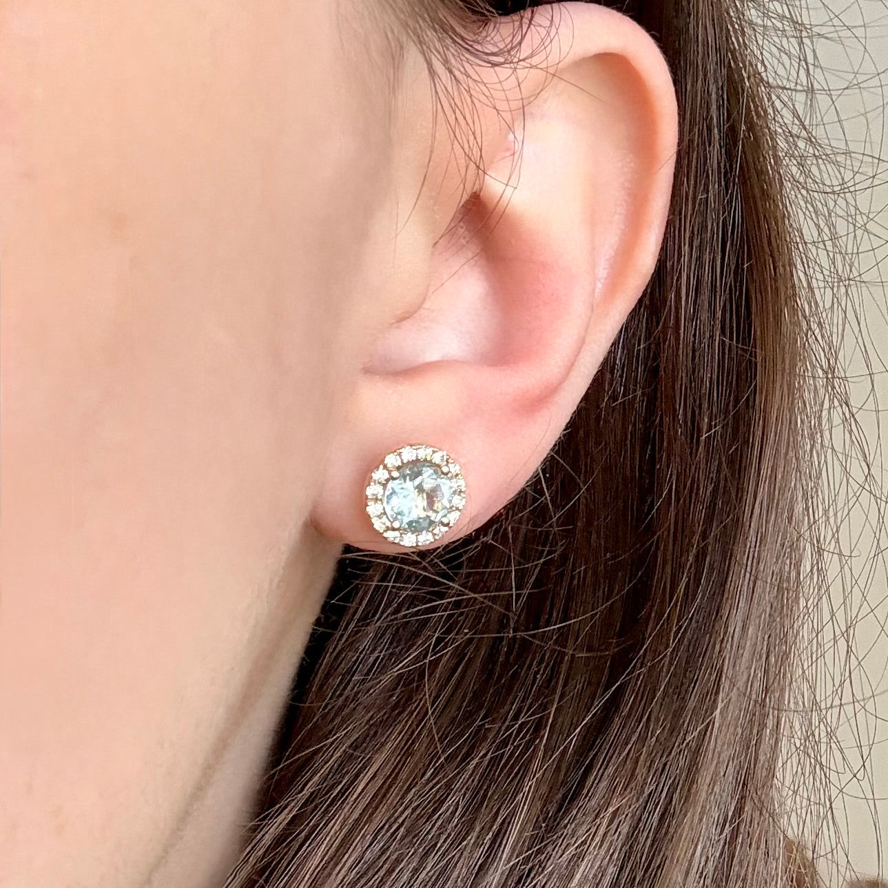 Sky Blue Topaz with Diamond Halo Earrings