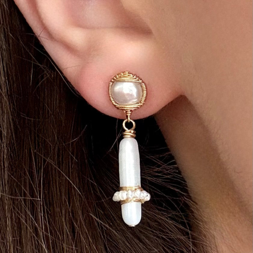 Drop Pearl Wire Wrap Earring