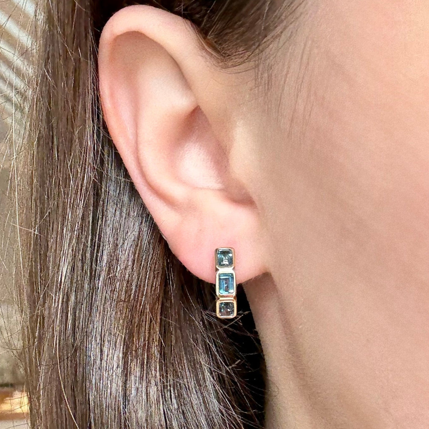 London Blue Topaz Bezel Huggies