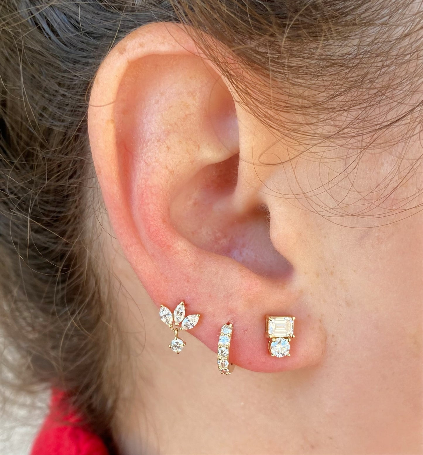 Marquise & Round Diamond Dangle Stud Earrings