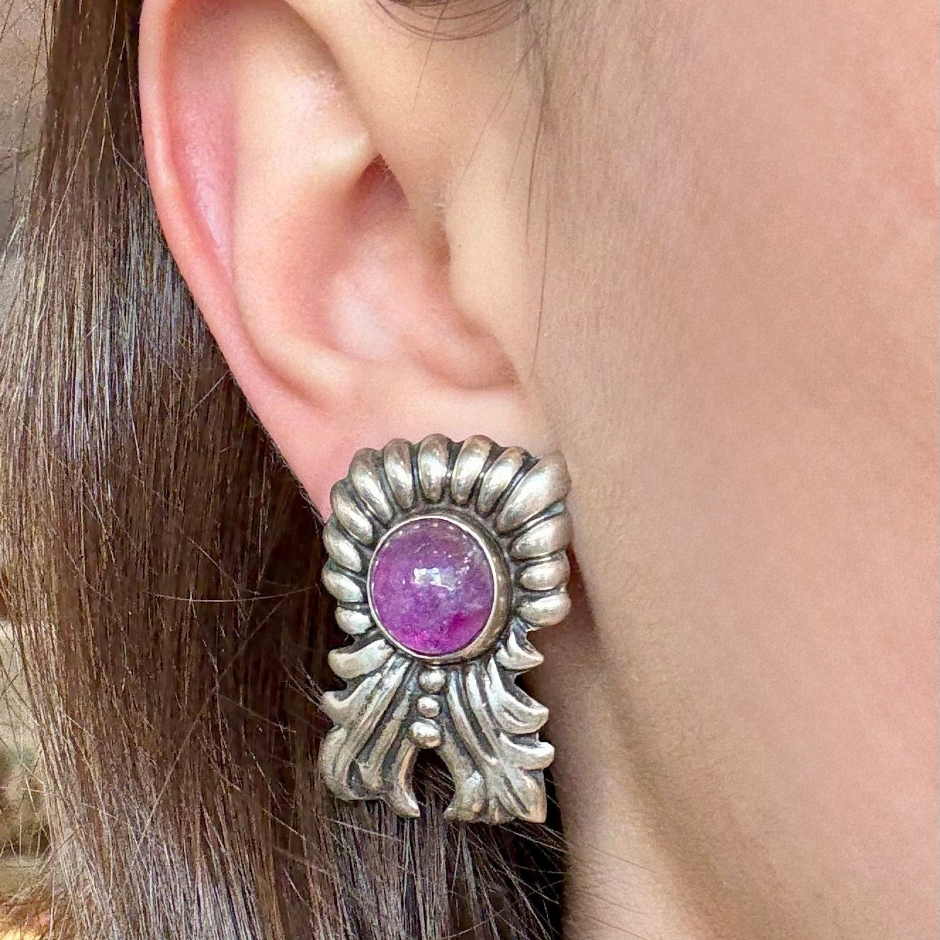 Cabochon Amethyst Sterling Silver Earrings