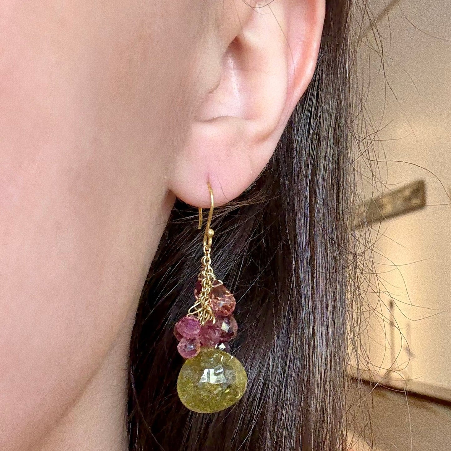 Green Garnet & Pink Tourmaline Earrings