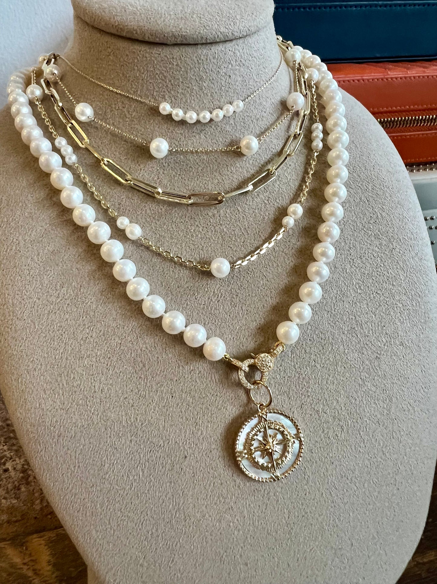 Mother of Pearl Compass Pendant