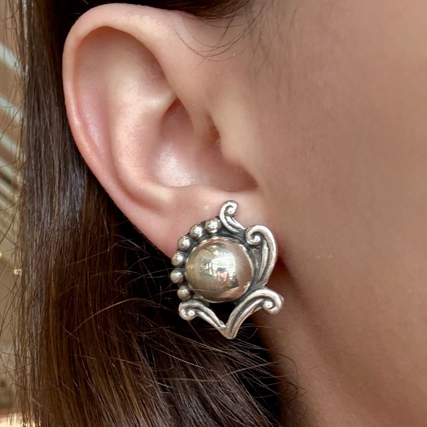 Flower Motif Silver Earrings
