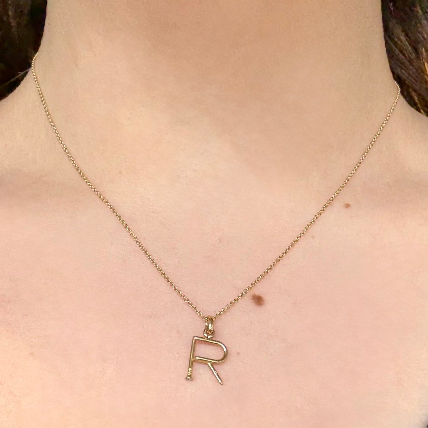 Nail Initial "R" Necklace