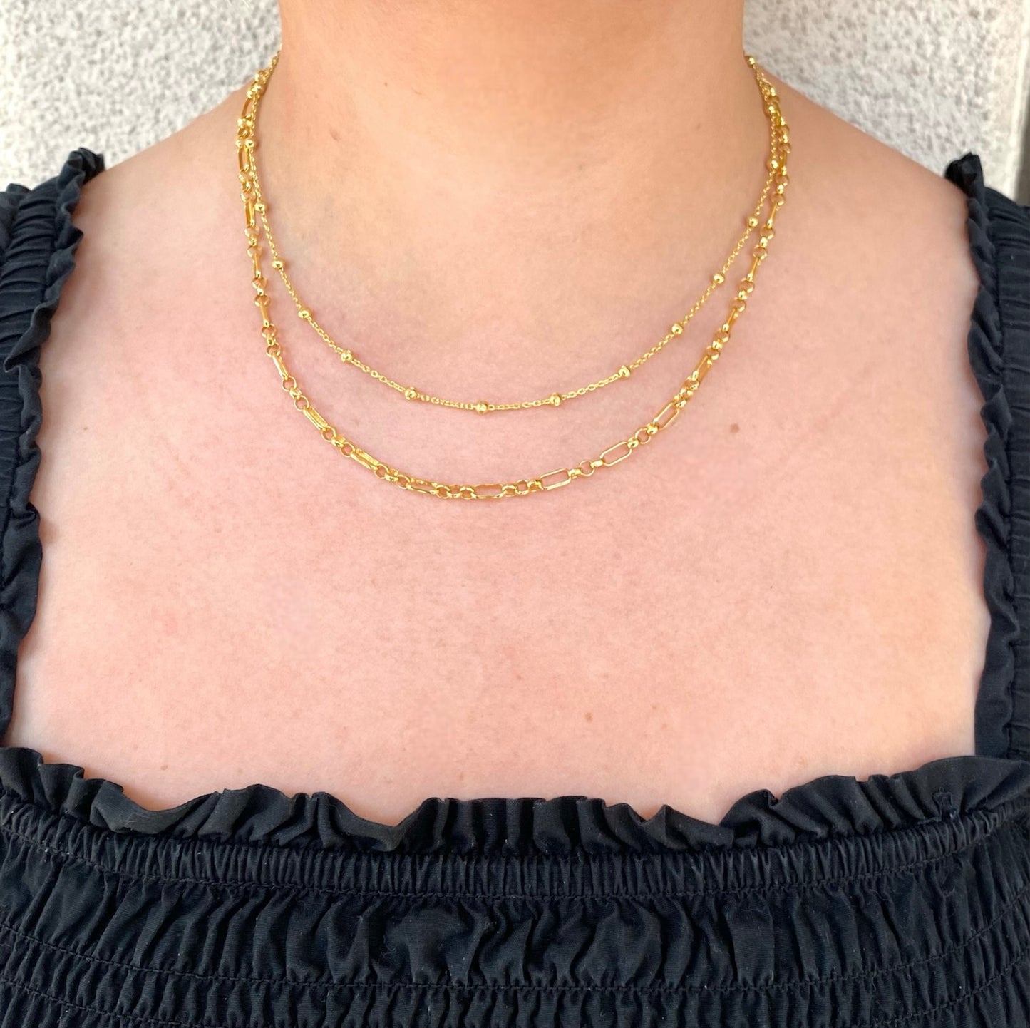 Pre-Layered Triple Round & Oval Chain Necklace