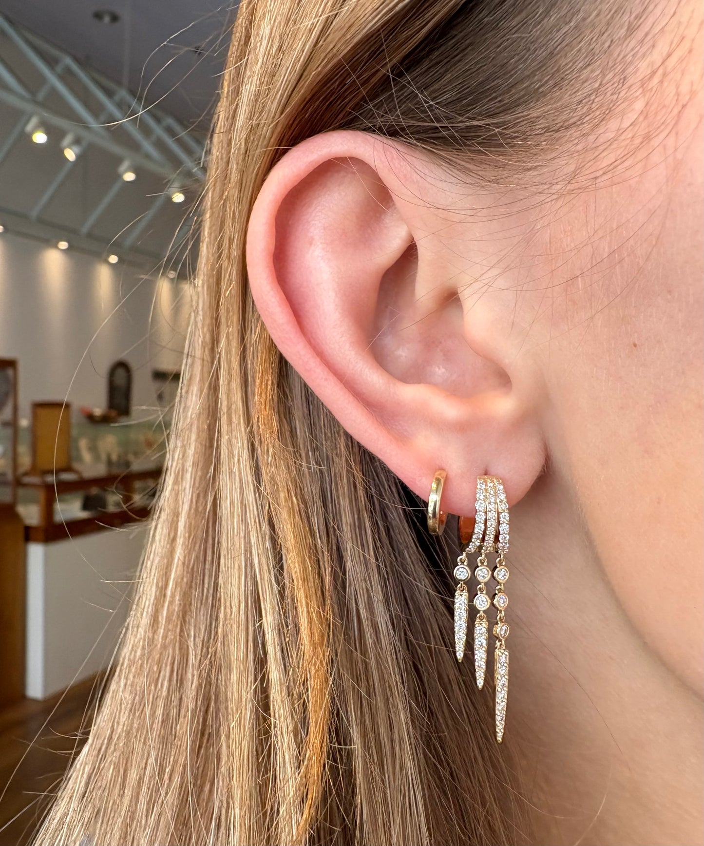 Triple Tiered Diamond Dagger Huggie Earrings