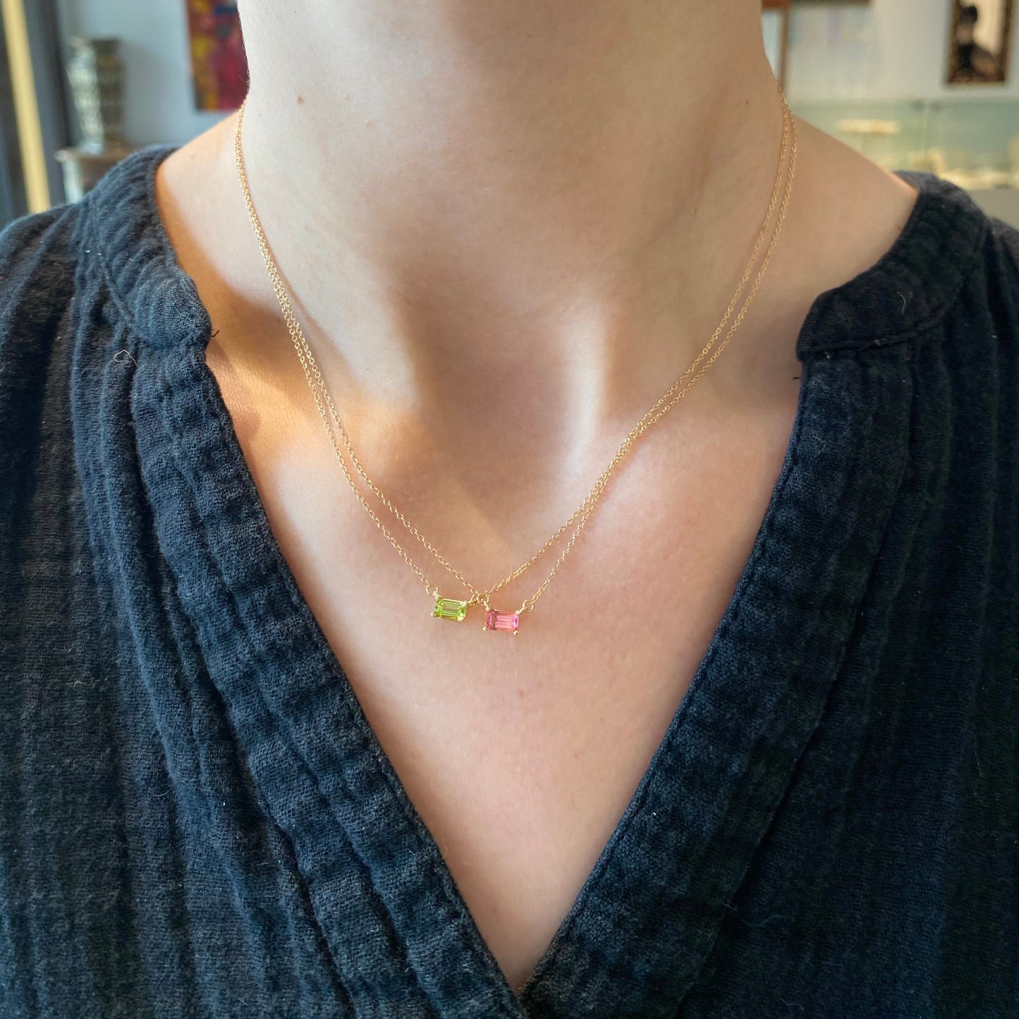 Baguette Cut Peridot Necklace