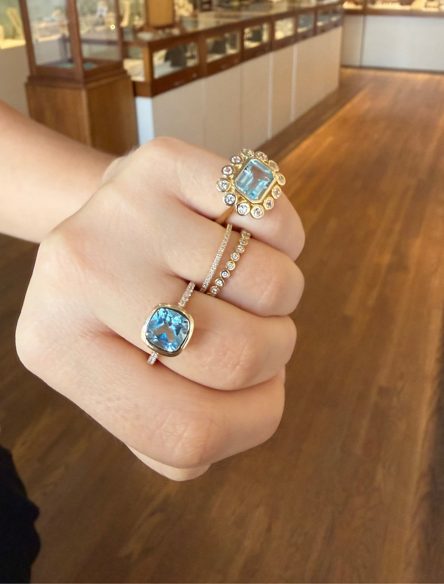 Sky Blue Topaz and Diamond Cushion Cut Ring