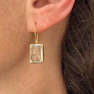 Emerald Cut Natural Quartz Earrings