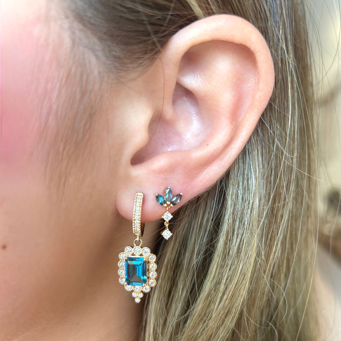 London Blue Topaz with Diamond Drop Earrings