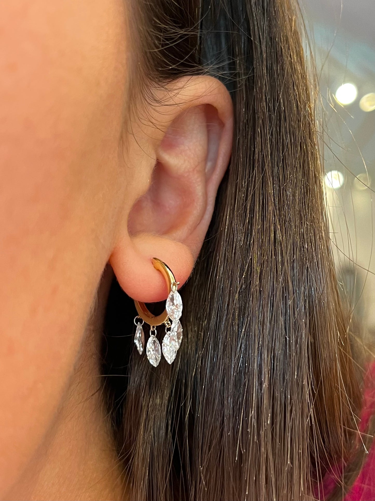 Lab Diamond Marquise Drill Fringe Huggie Earrings