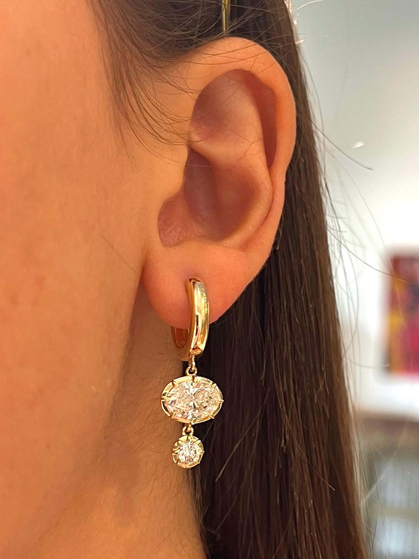Lab Diamond Double Drop Huggie Earrings