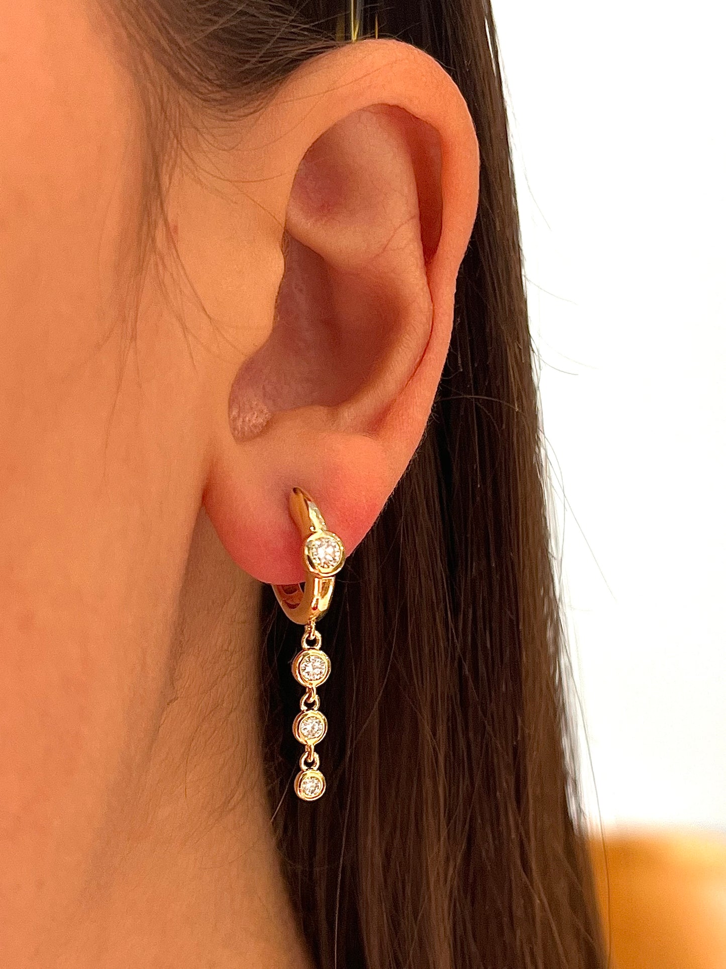 Lab Diamond Triple Bezel Dangle Huggie Earrings