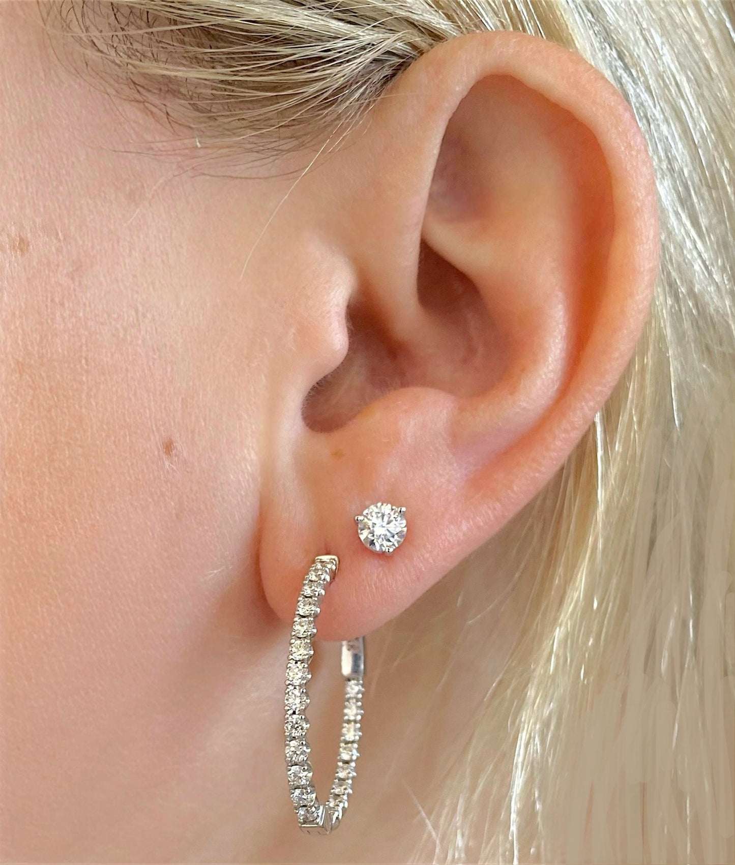 Inside Out Oval Diamond White Gold Hoops